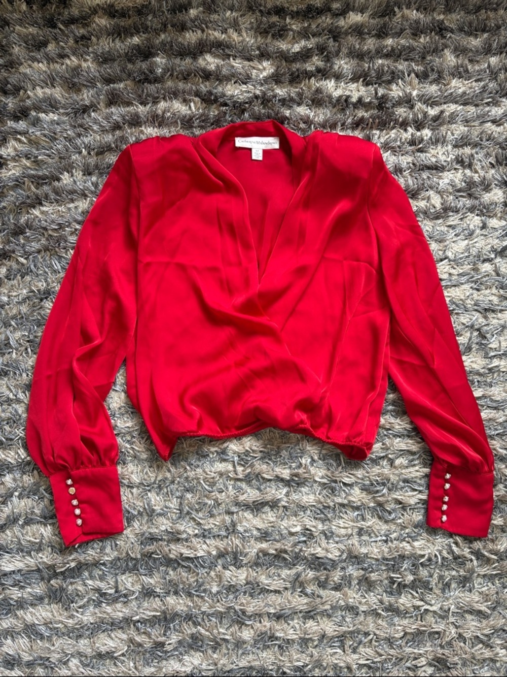 Catherine Malandrino Vibrant Red Draped V-Neck Blouse Size S
